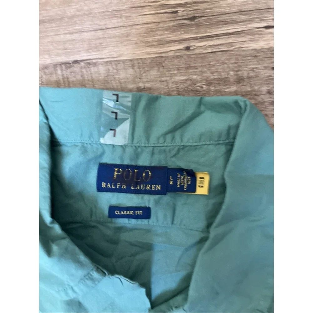 NWOT Polo Ralph Lauren GREEN Short Sleeve Classic Fit CAMP Shirt Purple Pony